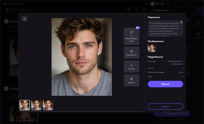 просмотреть изображение, сгенерированное ИИ, и скачать конечный результат