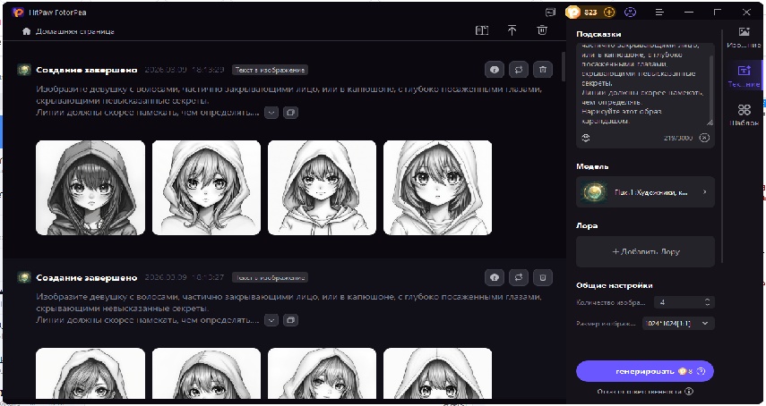 добавить текст для создания рисунка аниме-девушки
